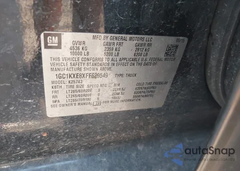 2015 Chevrolet Silverado 2500Hd High Country z USA, uszkodzony, nr VIN 1GC1KXE8XFF629549